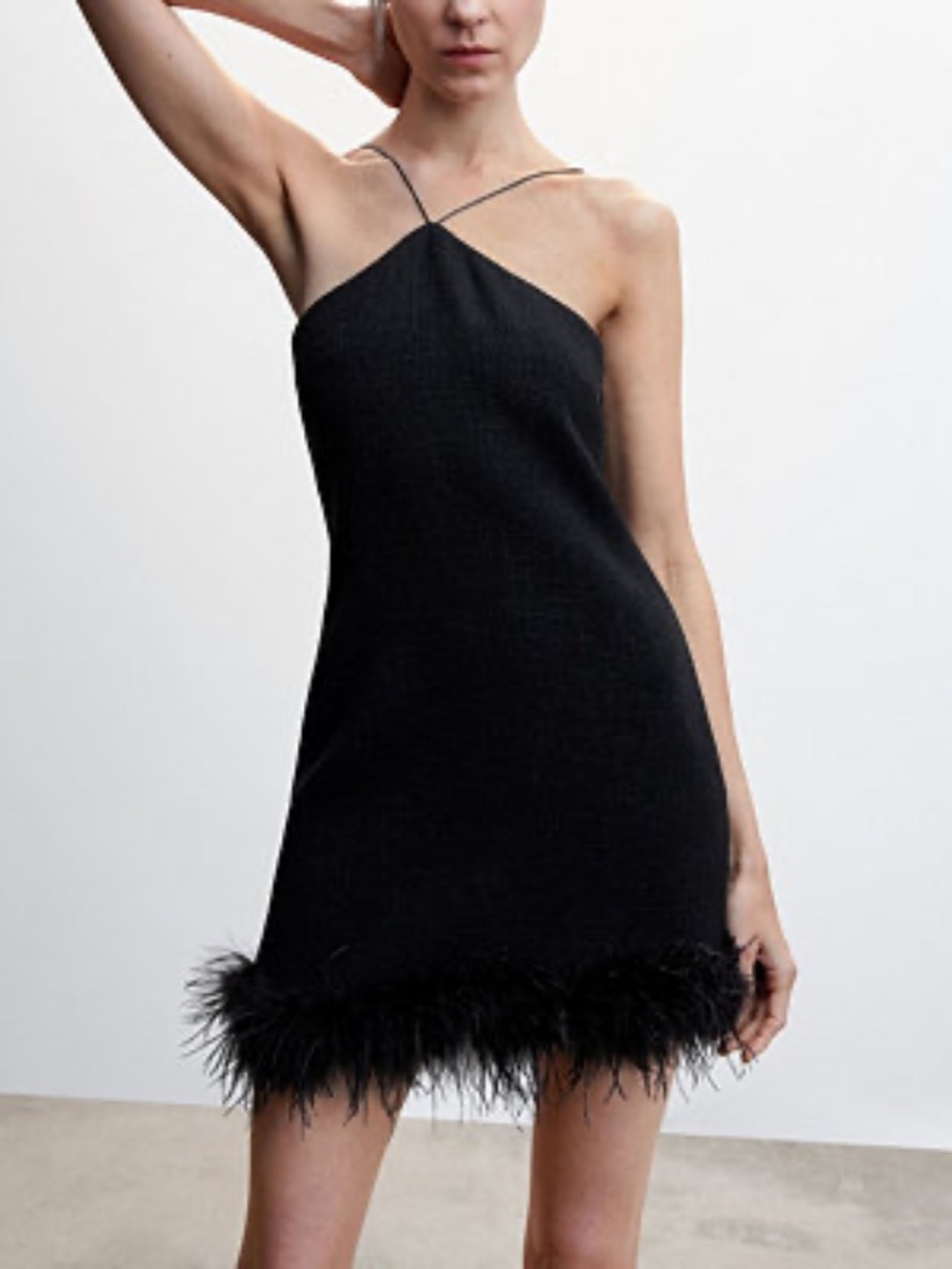 Black Feather Trim Mini Dress - Picture 1 of 1